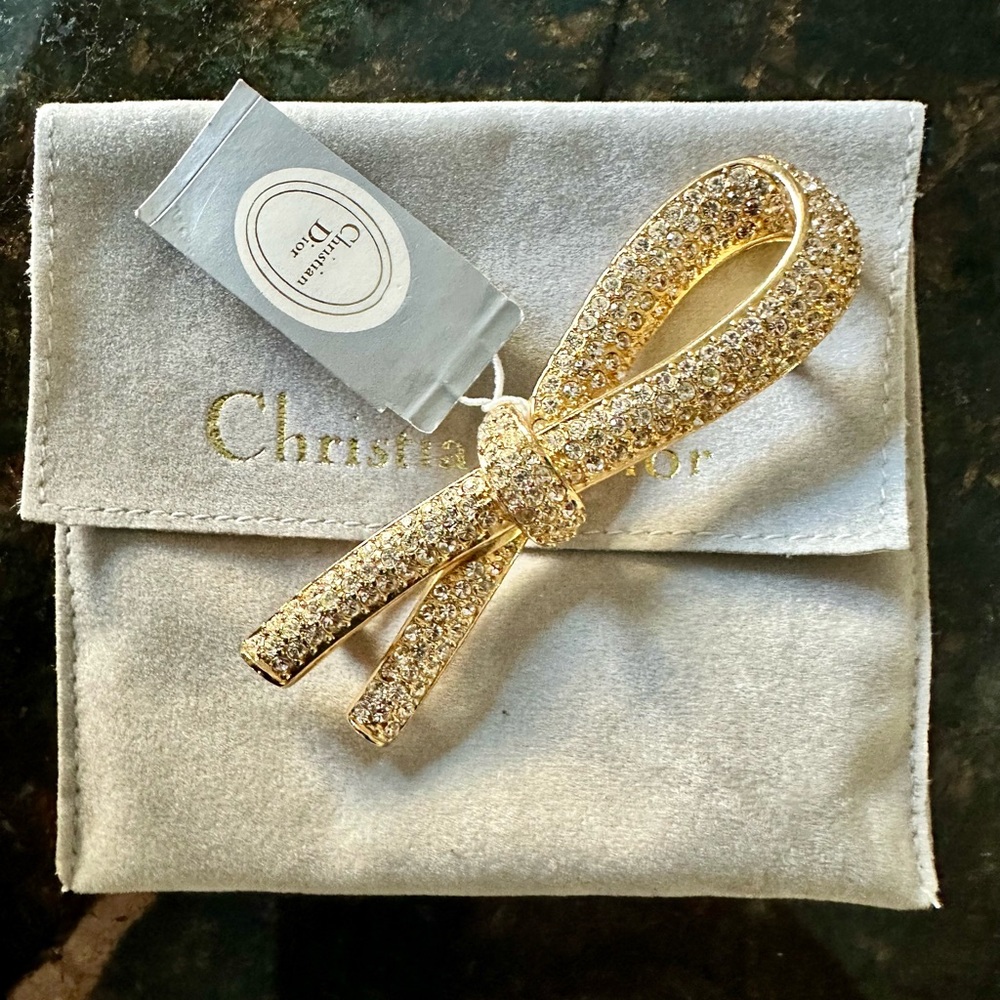 Christian Dior Rhinestone Bow Pin